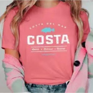Costa Coral Pink Short Sleeve Tee with Aqua Fish Logo